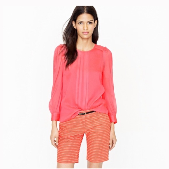 J.Crew Silk Pintuck Blouse (Neon Rose) NWT Size 2 - Picture 2 of 7
